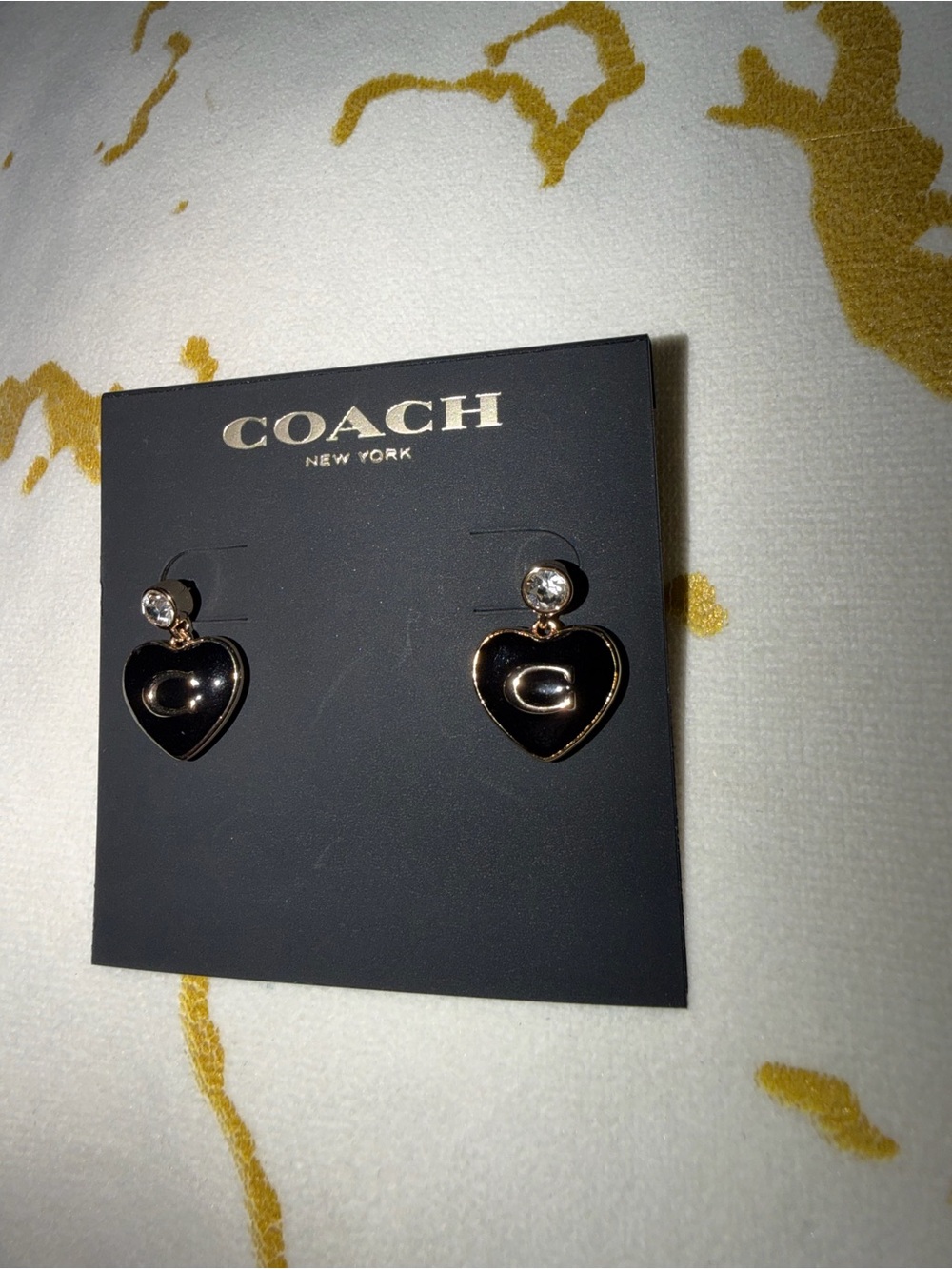 Coach Black and Gold Heart Drop Crystal Earrings - Picture 3 of 3
